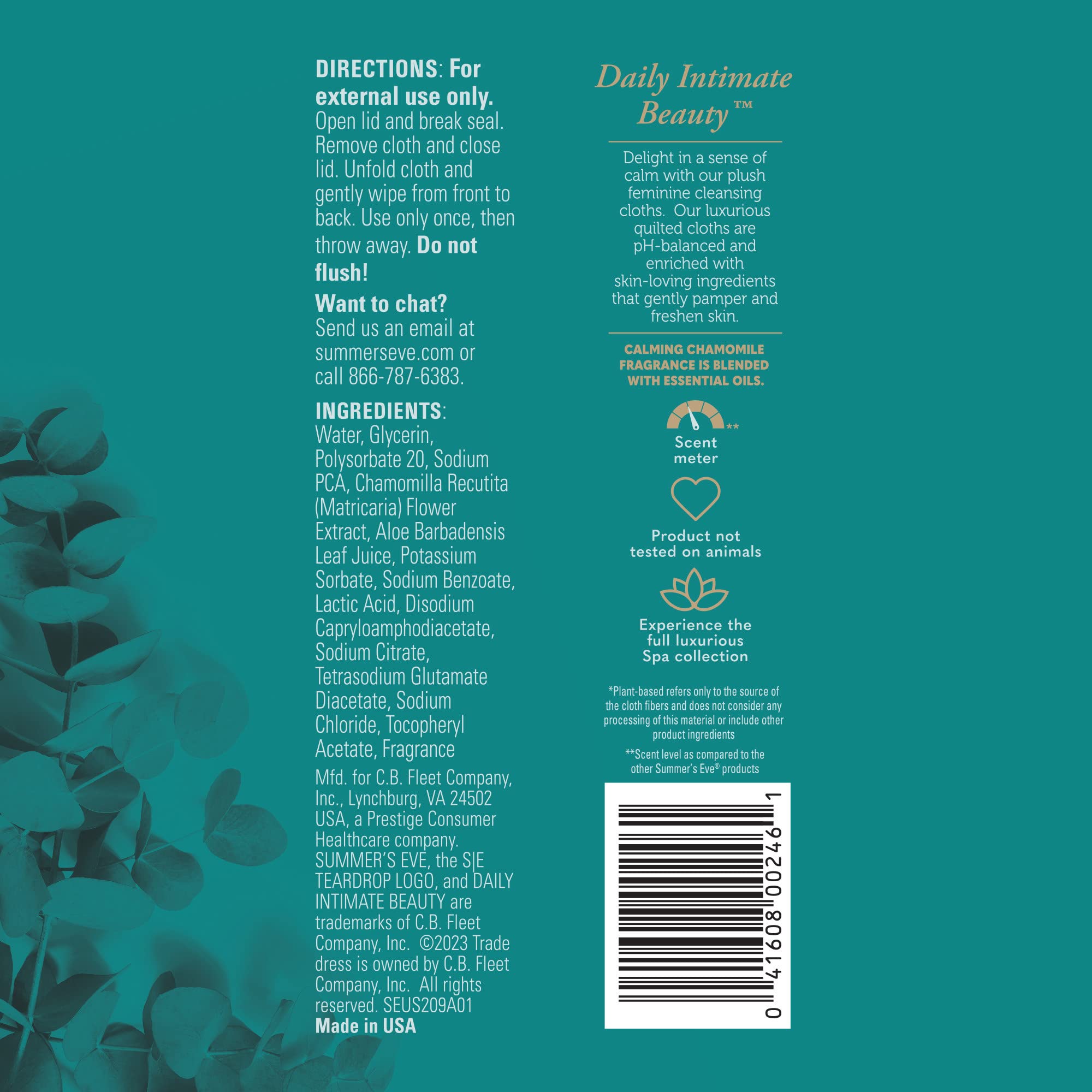 Summer's Eve Spa Calming Chamomile, paquete de 24 toallitas listas para viajar y usar en cualquier lugar.