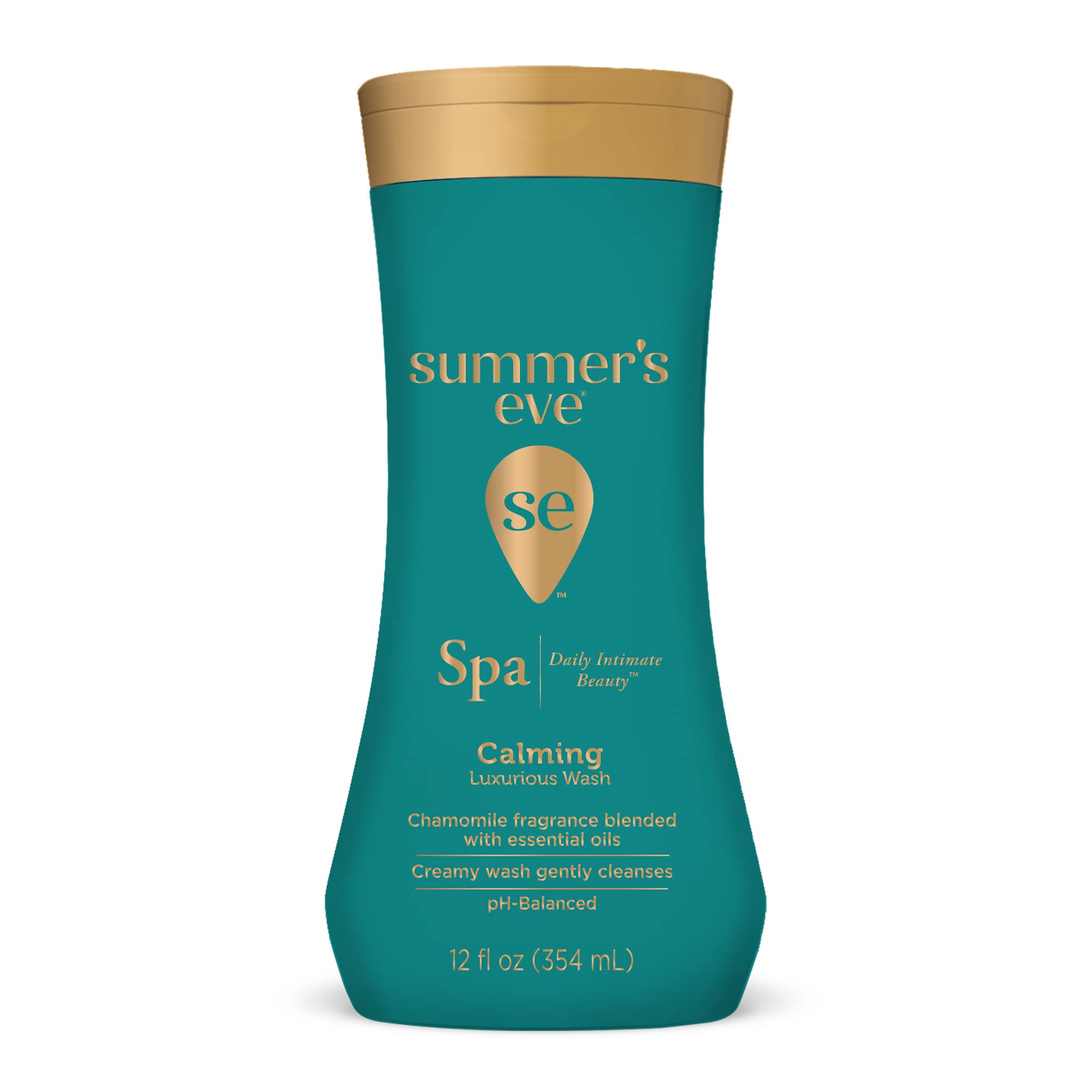 Summer's Eve Spa lavado femenino en botella, cuidado diario suave para piel sensible.
