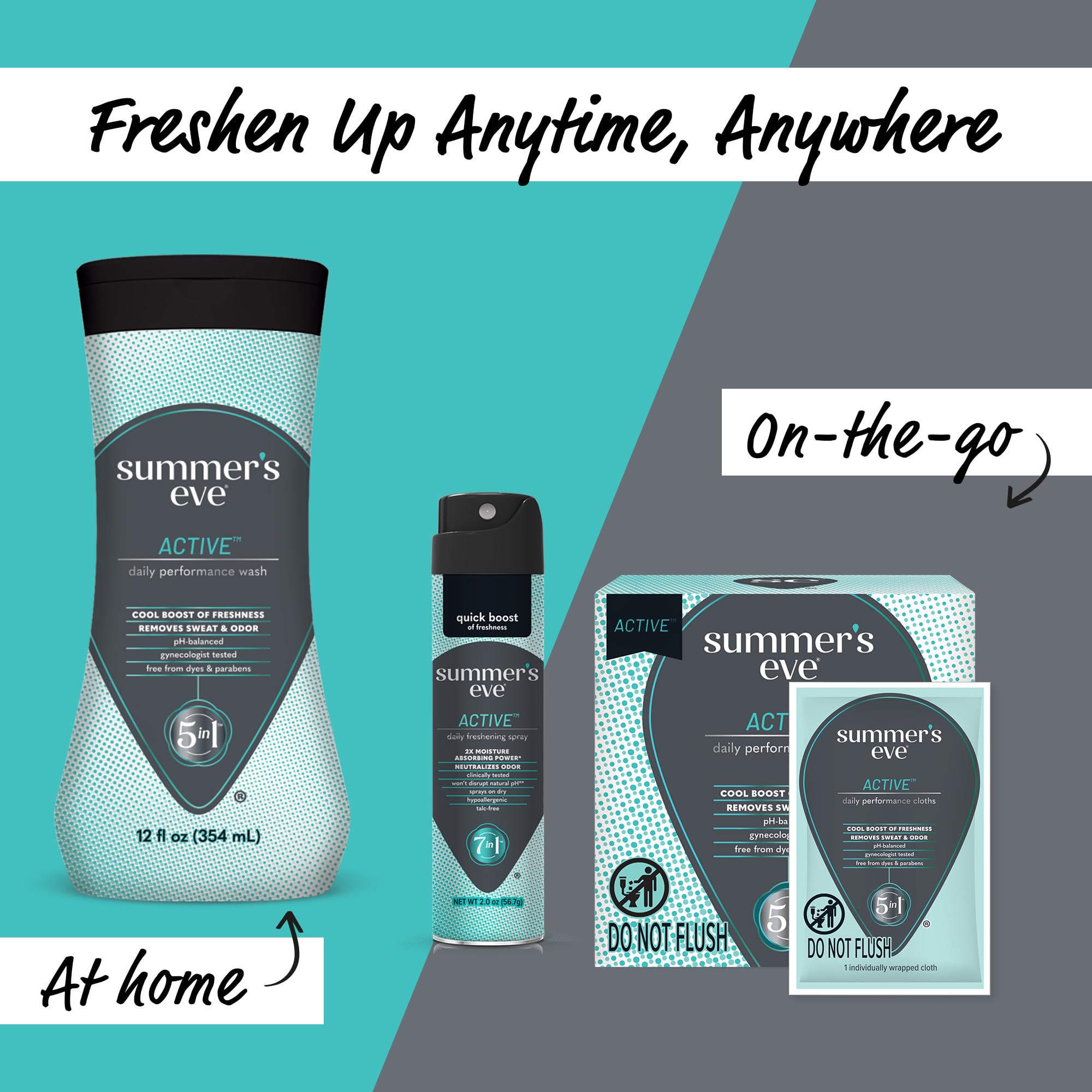 Summer’s Eve Active, textura de gel suave para ducha y limpieza delicada.