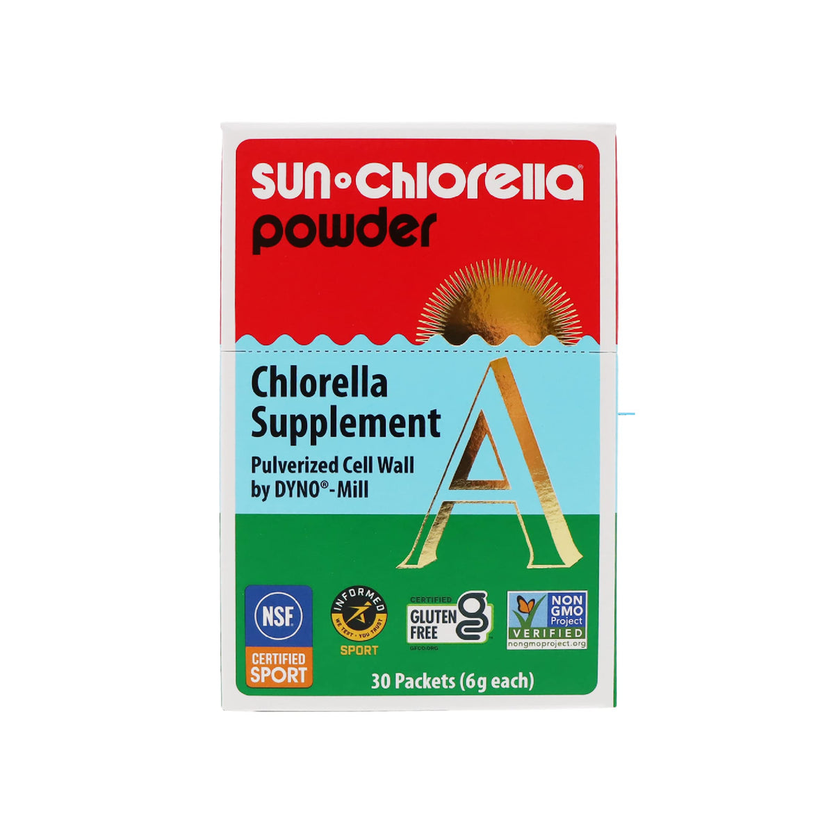 Sun Chlorella Powder: bote de polvo verde, fuente natural de clorofila.