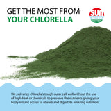 Sun Chlorella Powder etiqueta detallada: origen y pureza verificada.