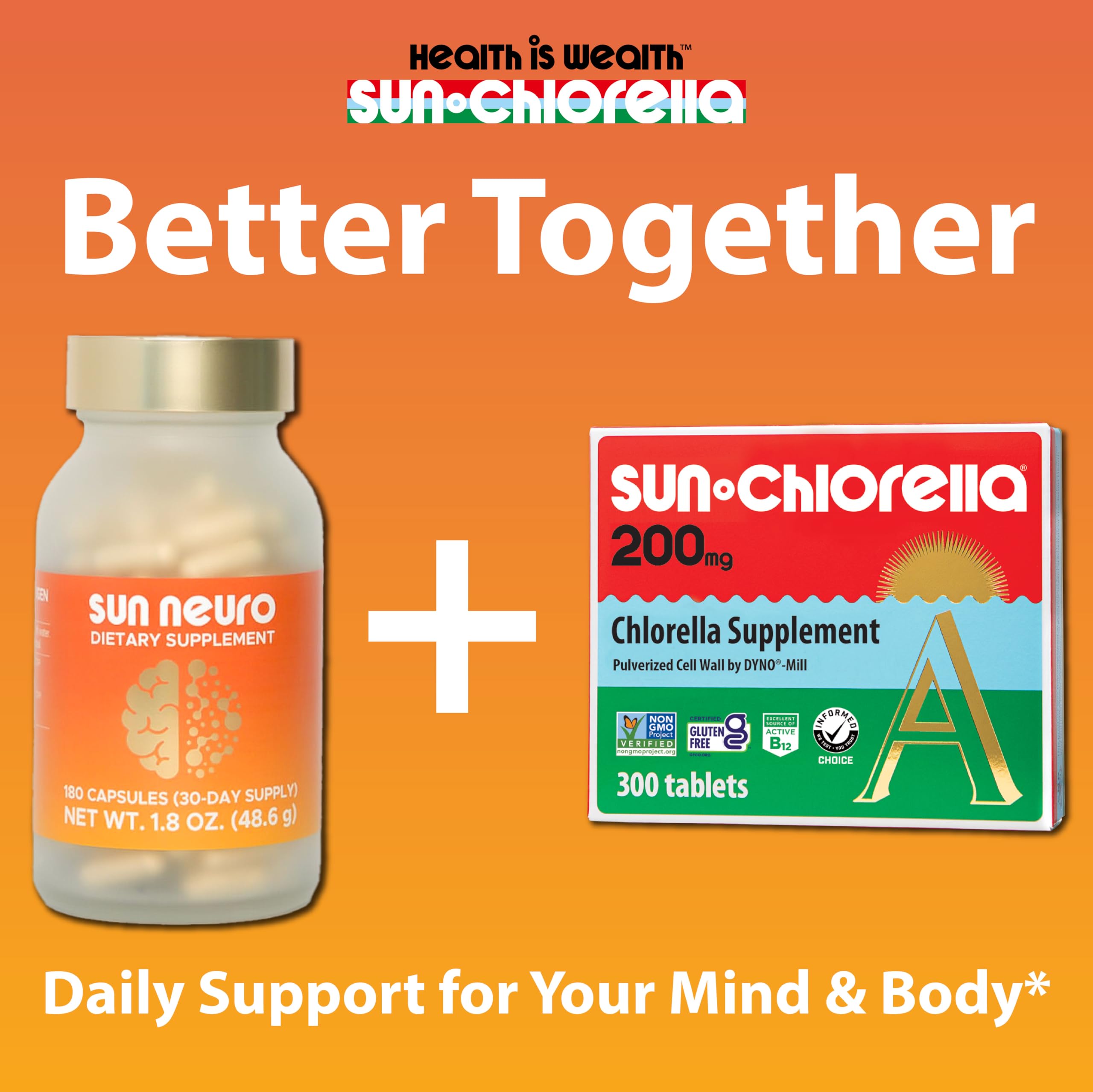 Sun Chlorella Sun Neuro primer plano de cápsulas para claridad mental.