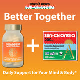Sun Chlorella Sun Neuro primer plano de cápsulas para claridad mental.
