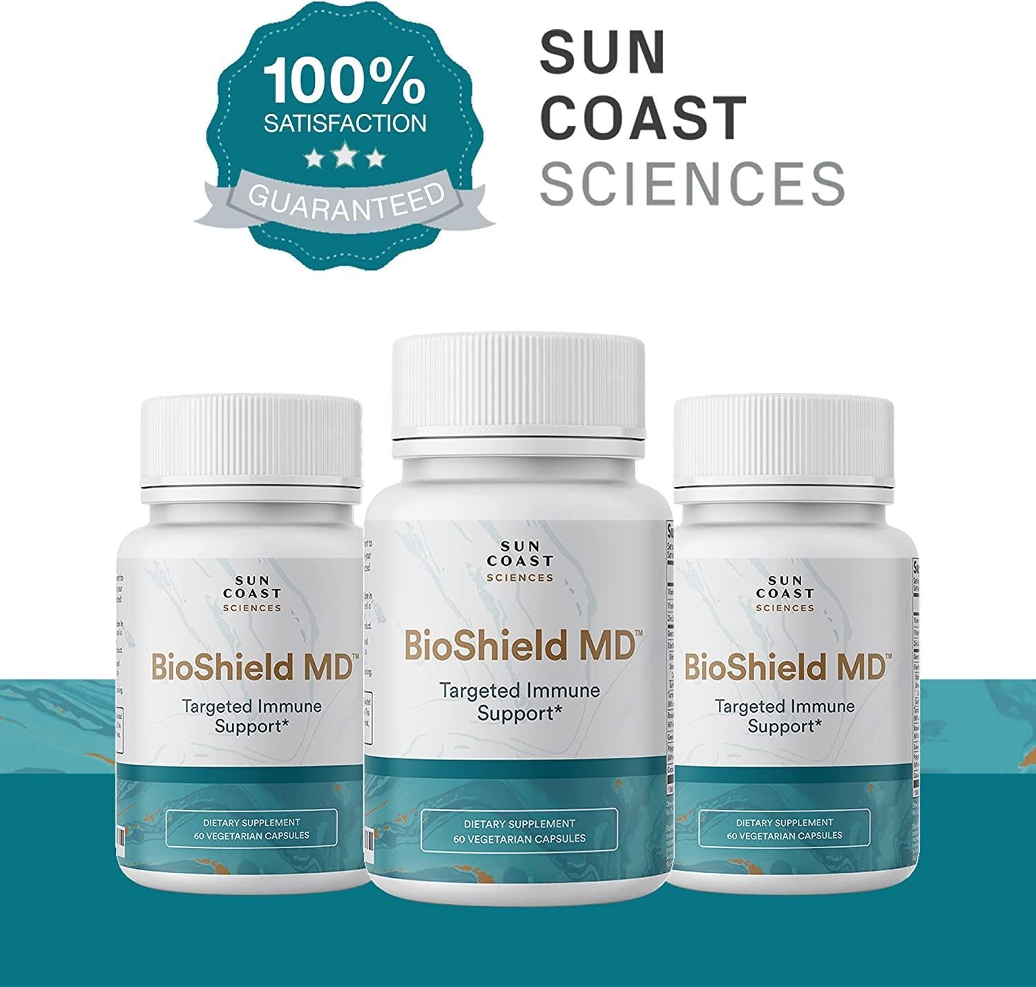 BioShield MD de Sun Coast Sciences, vista lateral del envase, diseño compacto para viaje.
