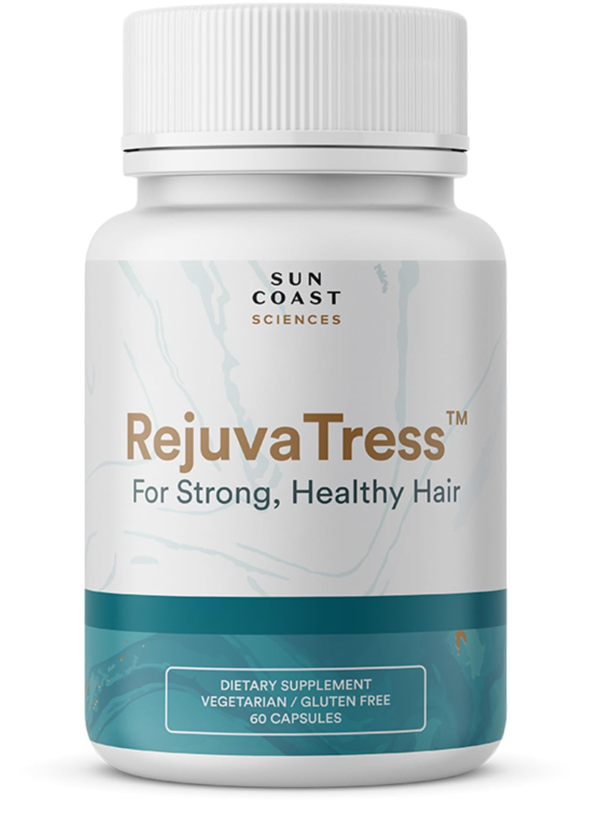SUN COAST SCIENCES RejuvaTress: botella de cápsulas para cabello más grueso y saludable.