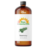 Sun Essential Oils, botella ámbar de romero para cuidado capilar y aromaterapia.