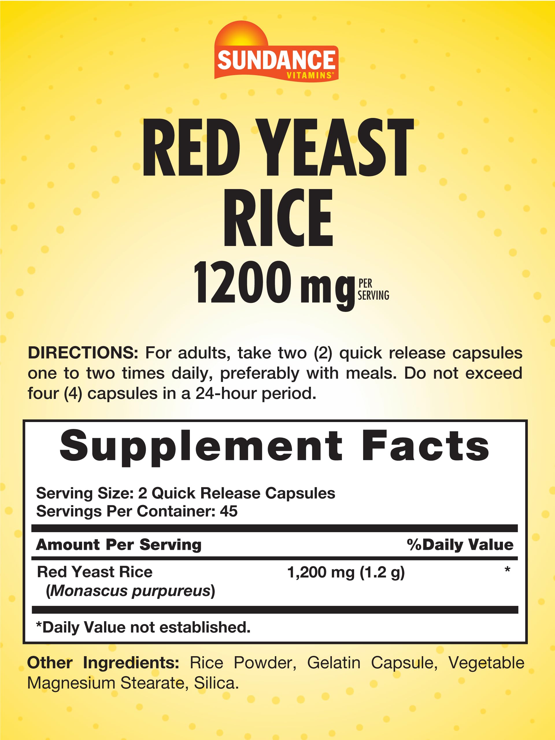 Sundance Arroz de Levadura Roja 1200 mg, envase en mesa listo para rutina diaria