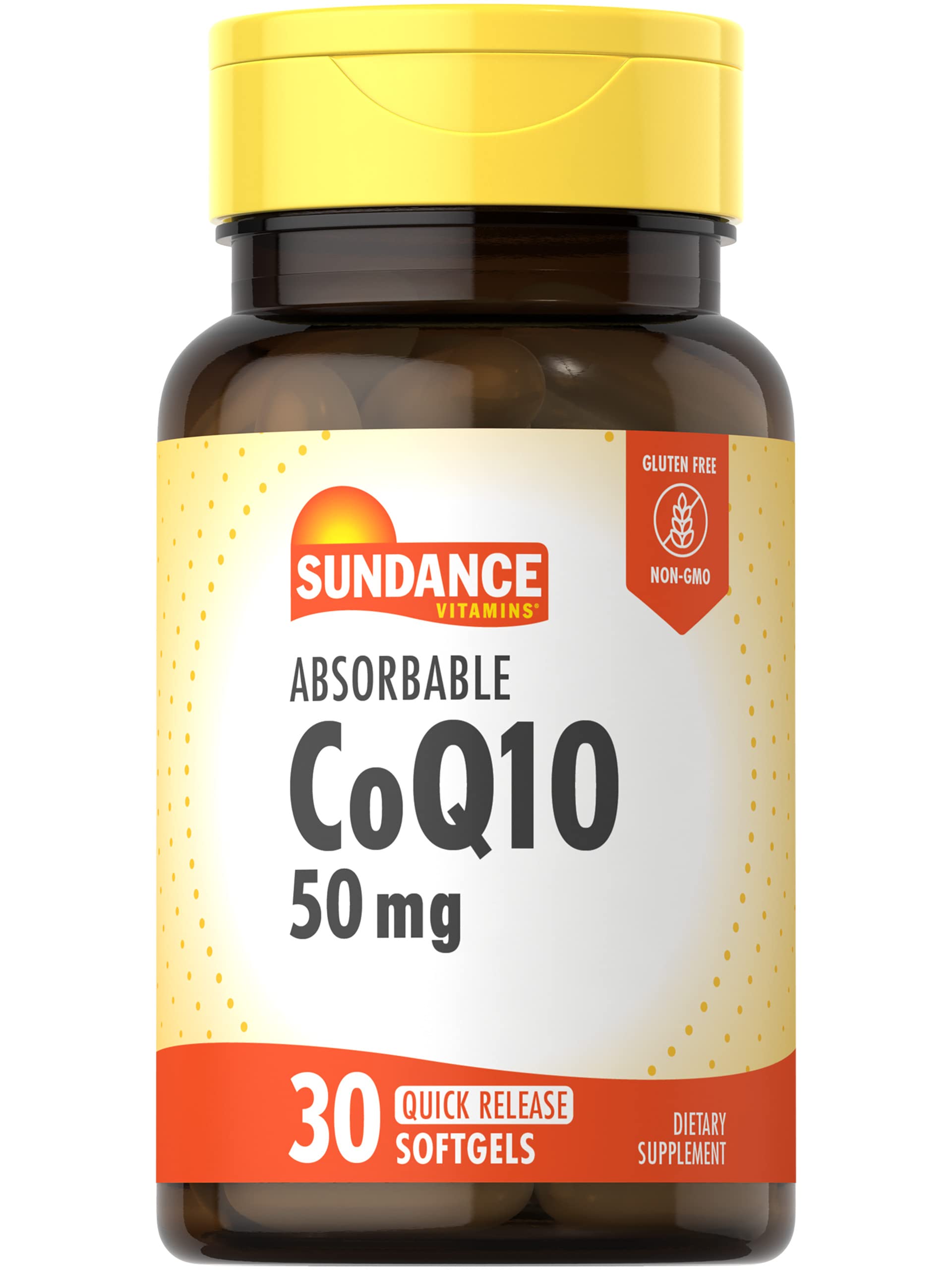 Sundance CoQ10 50 mg: botella con cápsulas suaves para uso diario.