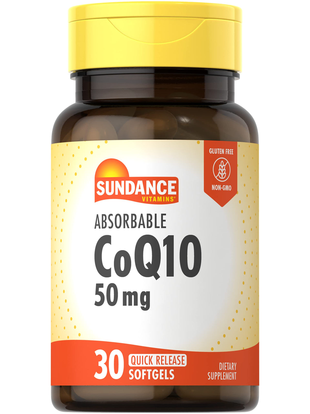 Sundance CoQ10 50 mg: botella con cápsulas suaves para uso diario.