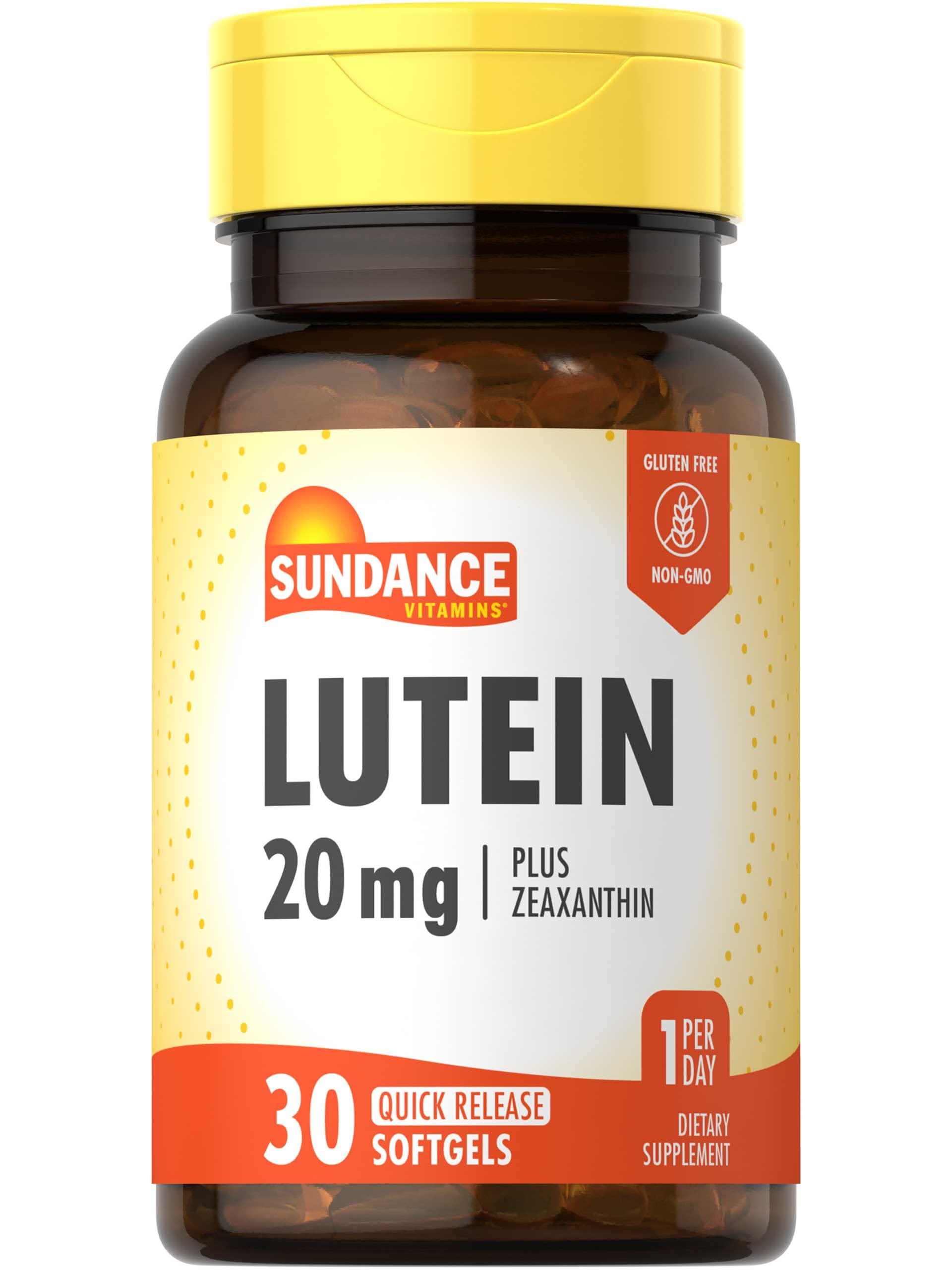Sundance Luteína 20mg: botella de cápsulas suaves para uso diario.