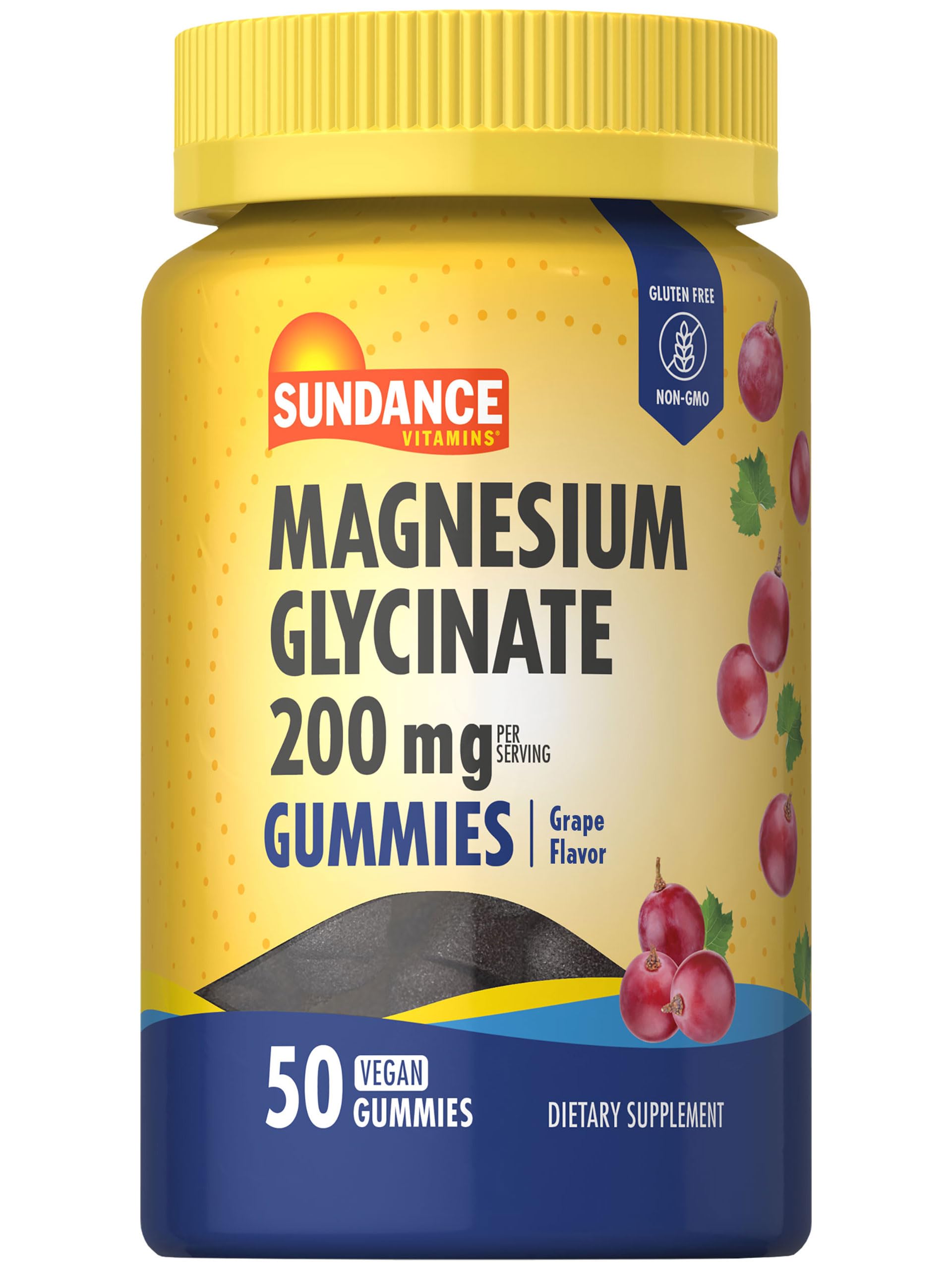 Gomitas Sundance de magnesio glicinato en botella, dosis diaria cómoda.