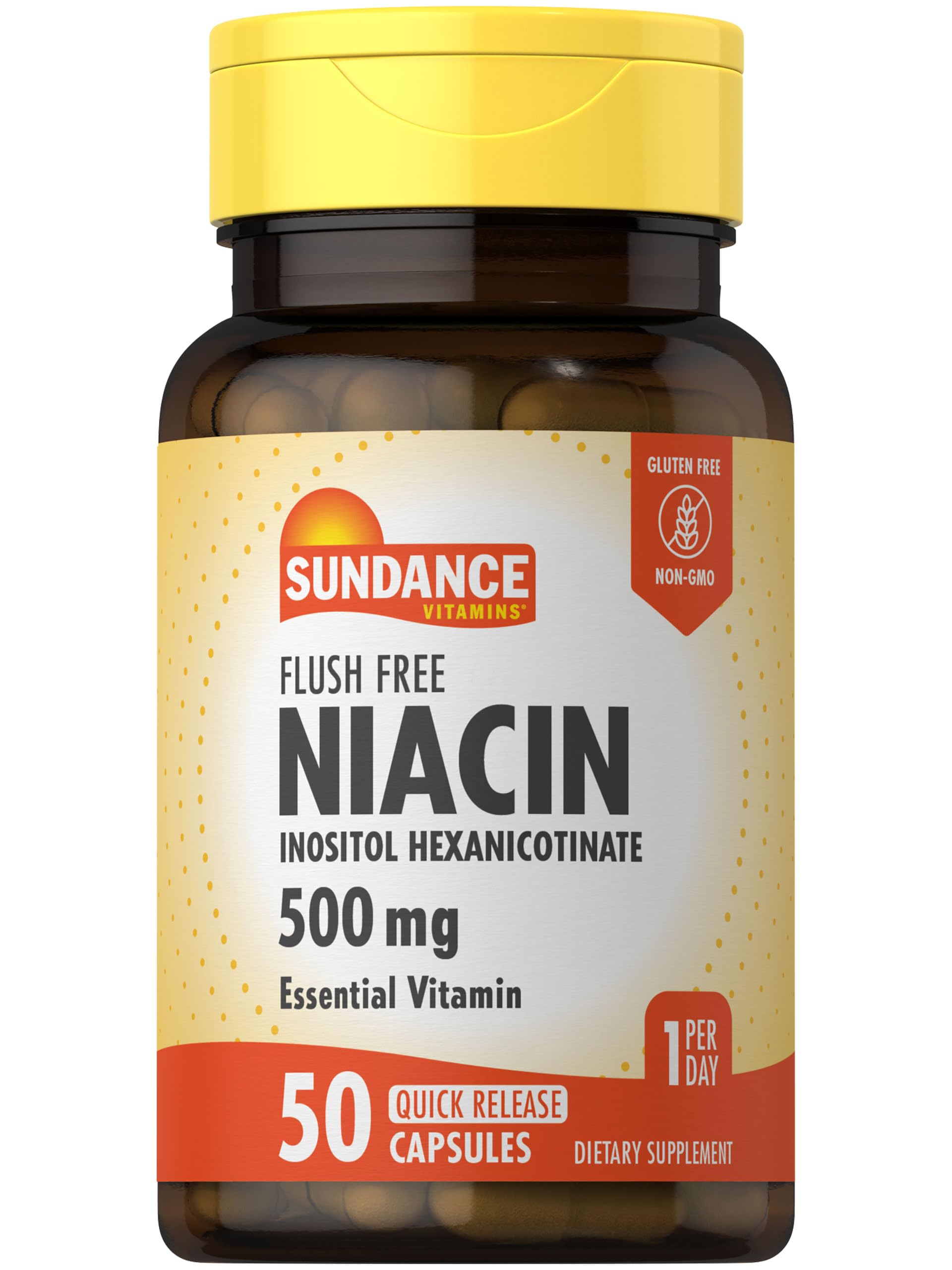Sundance Niacina 500 mg, botella frontal, ideal para tu rutina diaria de vitaminas.