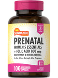 Sundance Prenatal Multivitaminas en botella con 100 cápsulas, fácil dosis diaria.