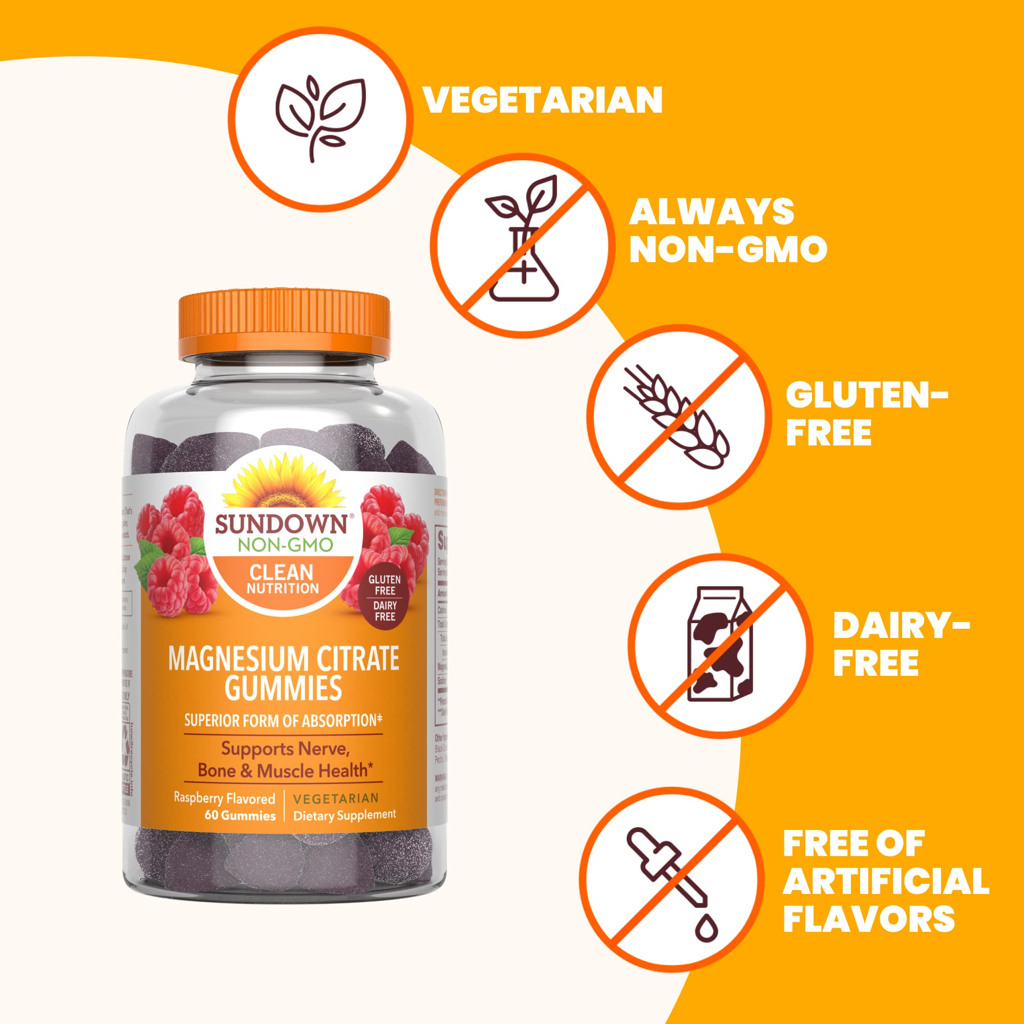 Etiqueta limpia de Sundown magnesio citrato para revisión rápida de ingredientes