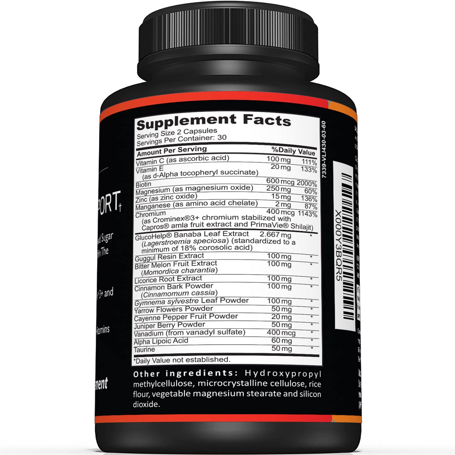Sunergetic suplemento glucémico: primer plano de etiqueta para conocer ingredientes.