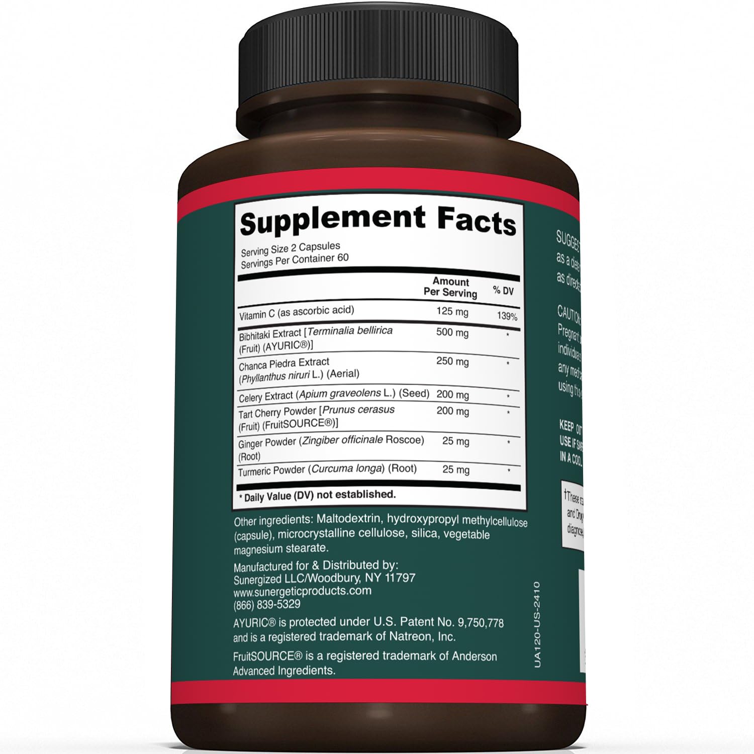 Sunergetic Urico Capsulas: formato compacto para ingesta fácil.