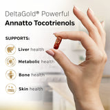 Etiqueta Sunergetic DeltaGold mostrando tocotrienoles sin tocoferoles.
