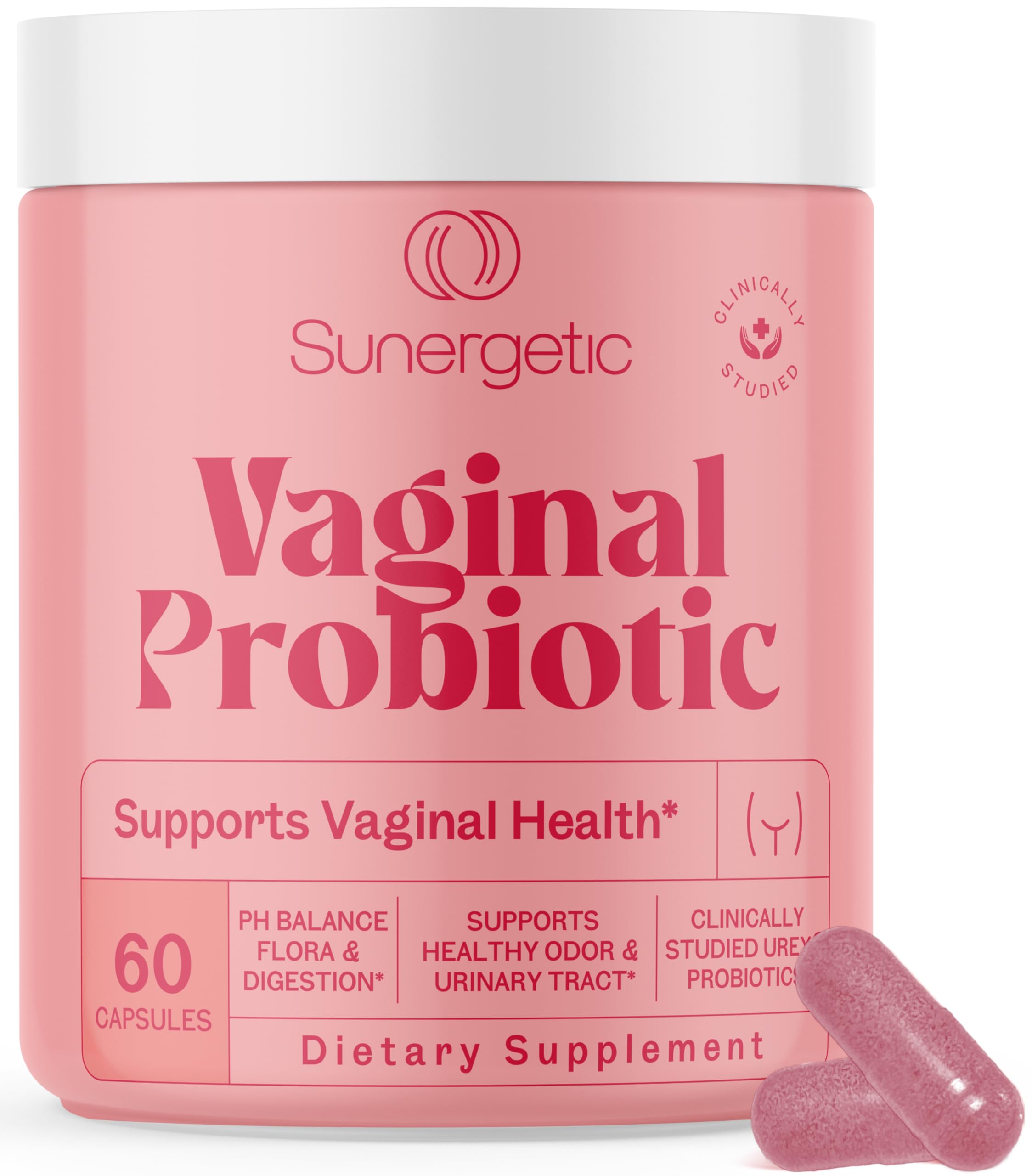 Sunergetic UREX frasco de cápsulas, apoyo diario a la salud vaginal.