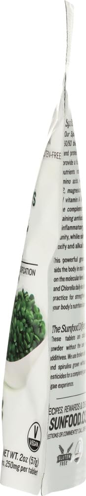 Sunfood Chlorella Spirulina Tabletas, pared celular rota para mejor absorción.