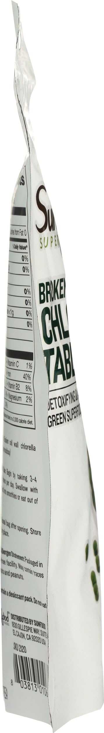 Alto contenido de clorofila en Sunfood Chlorella para antioxidantes naturales.