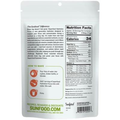 Sunfood Enfoque Hidratación con sal marina y limón para recuperación suave.