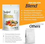 Sunfood Golden Milk Super Blend preparando latte dorado con leche caliente