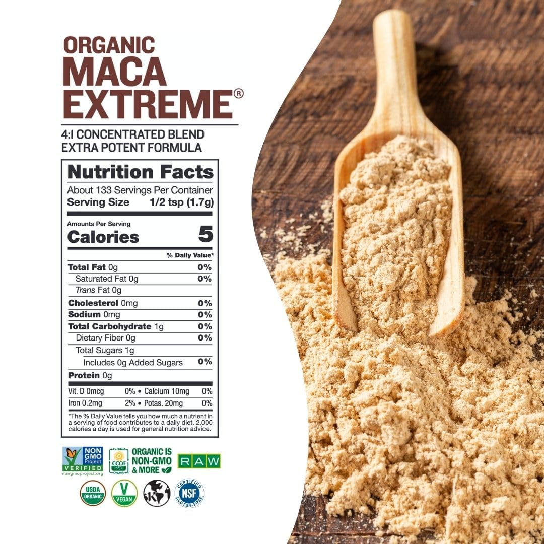 Sunfood Maca Extreme café con leche para un impulso natural.