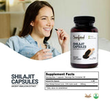 Sunfood Shilajit cápsulas, primer plano, alto contenido de ácido fúlvico