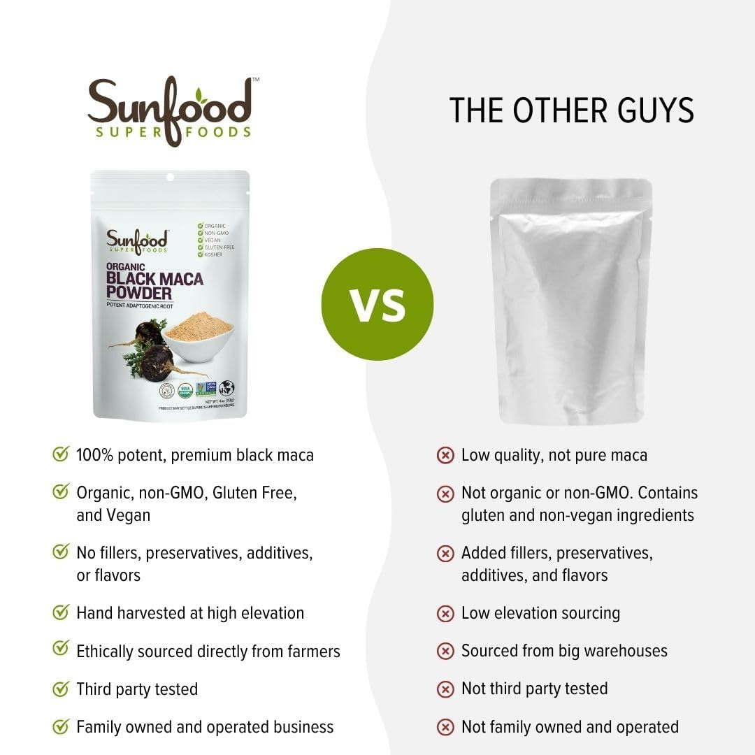 Sunfood Superfoods Maca Negra Orgánica energía natural para el día