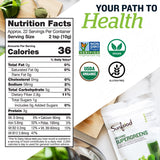 Sunfood Supergreens mezcla de 19 verdes para nutrición diaria.
