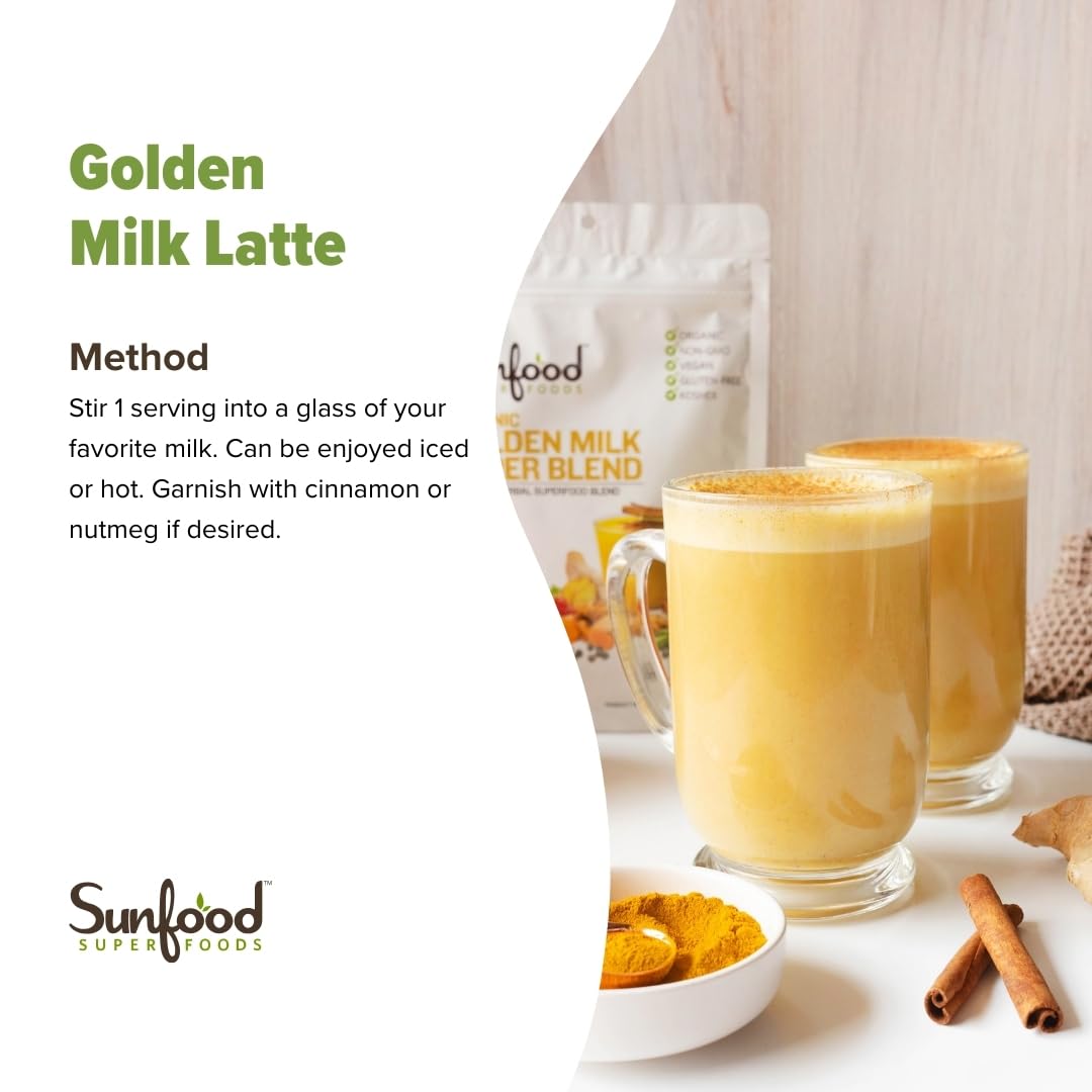 Sunfoods Golden Milk Super Blend mezcla cremosa para smoothies.