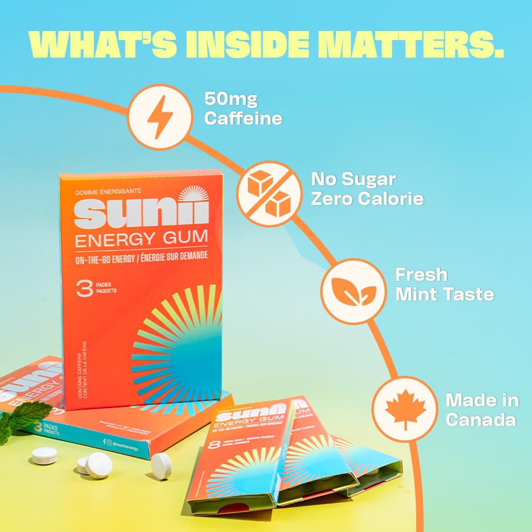 Sunii Energy Gum dosis rápida de cafeína para pre-entrenamiento y rendimiento