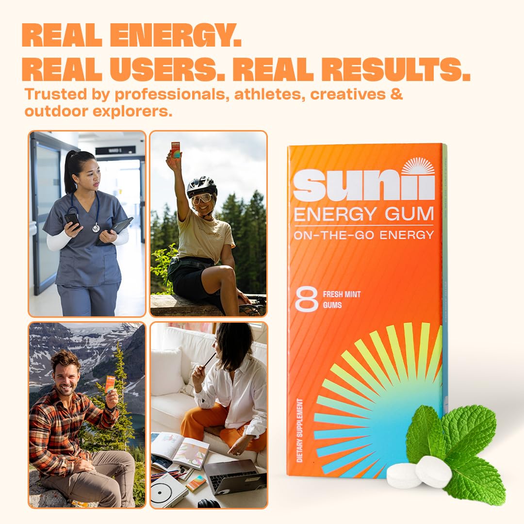Sunii Energy Gum contiene B6 B5 y taurina para energía sostenida