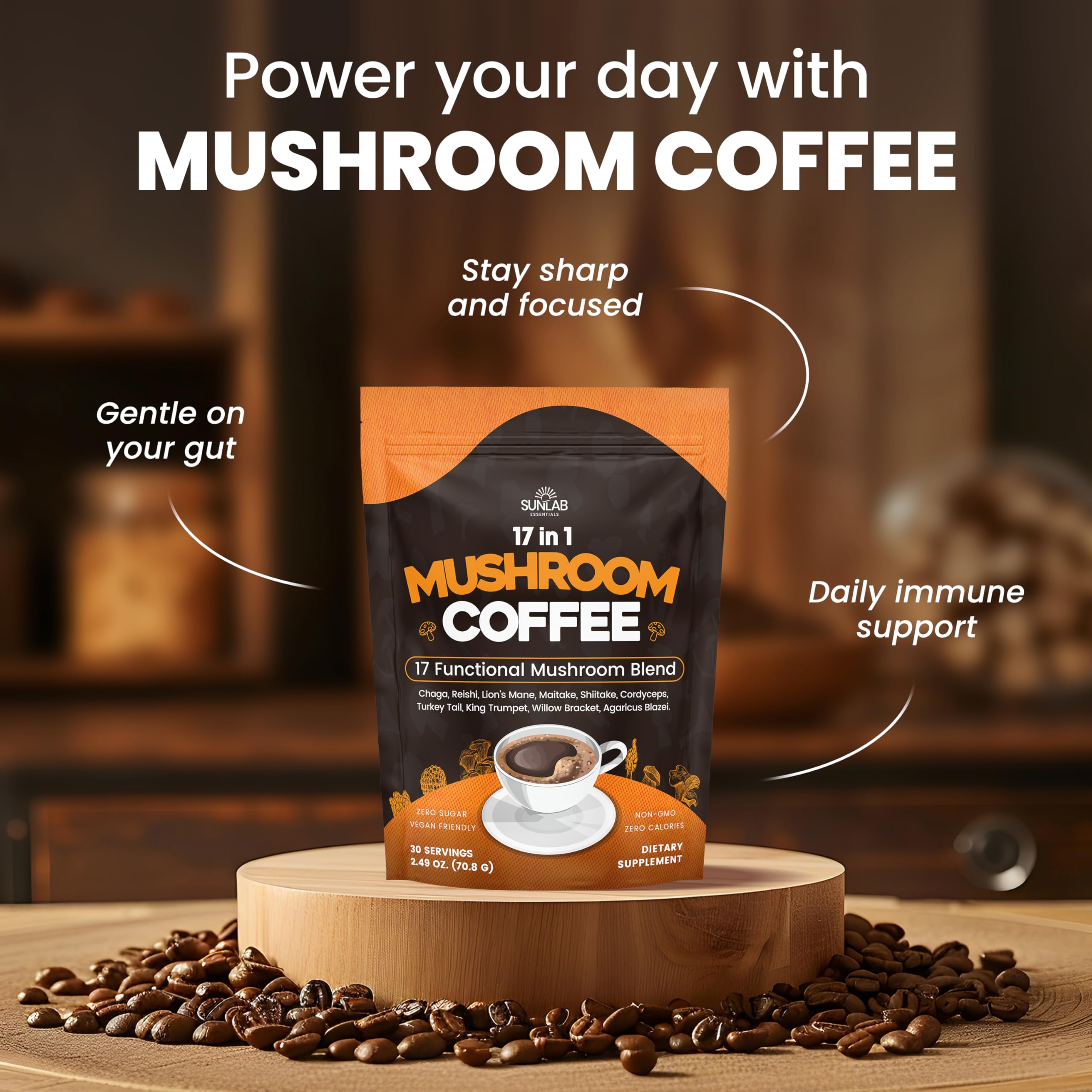 Café con hongos SunLab Essentials, rápido y fácil de disolver en casa