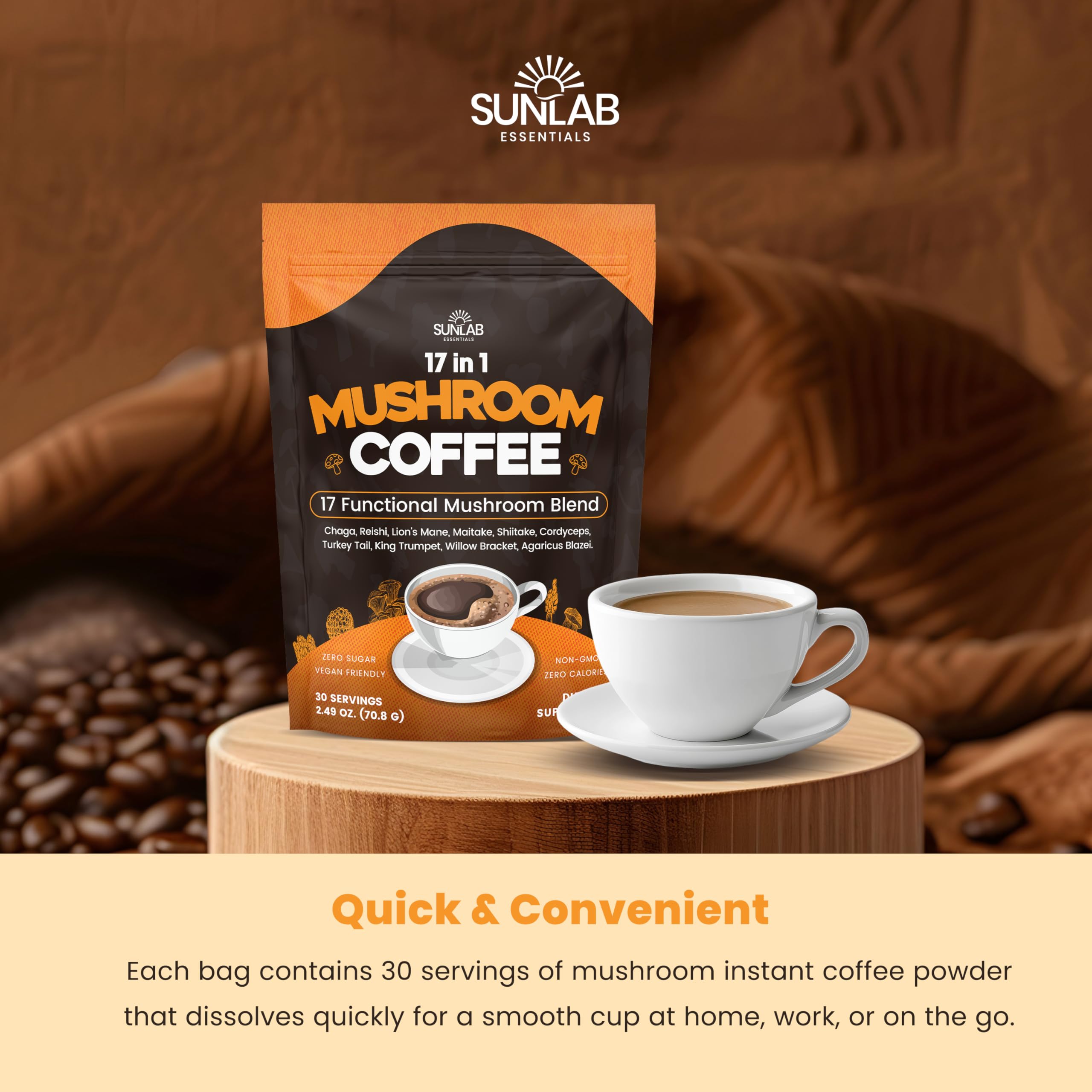 Café de hongos SunLab Essentials para enfoque y energía sostenida