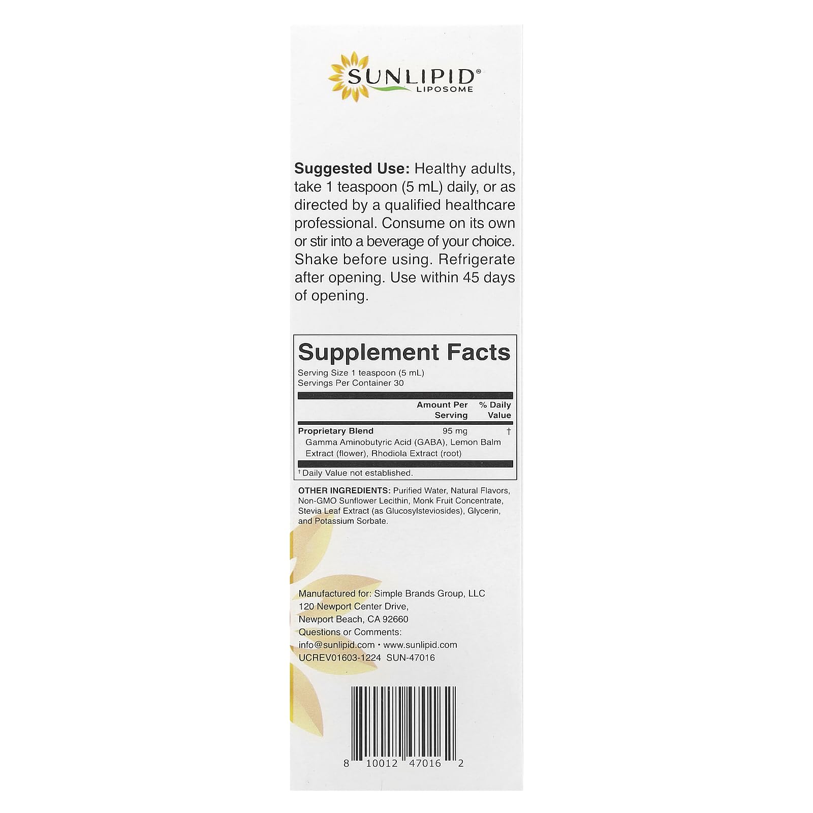 SunLipid cucharadita de dosis diaria para concentración y enfoque.