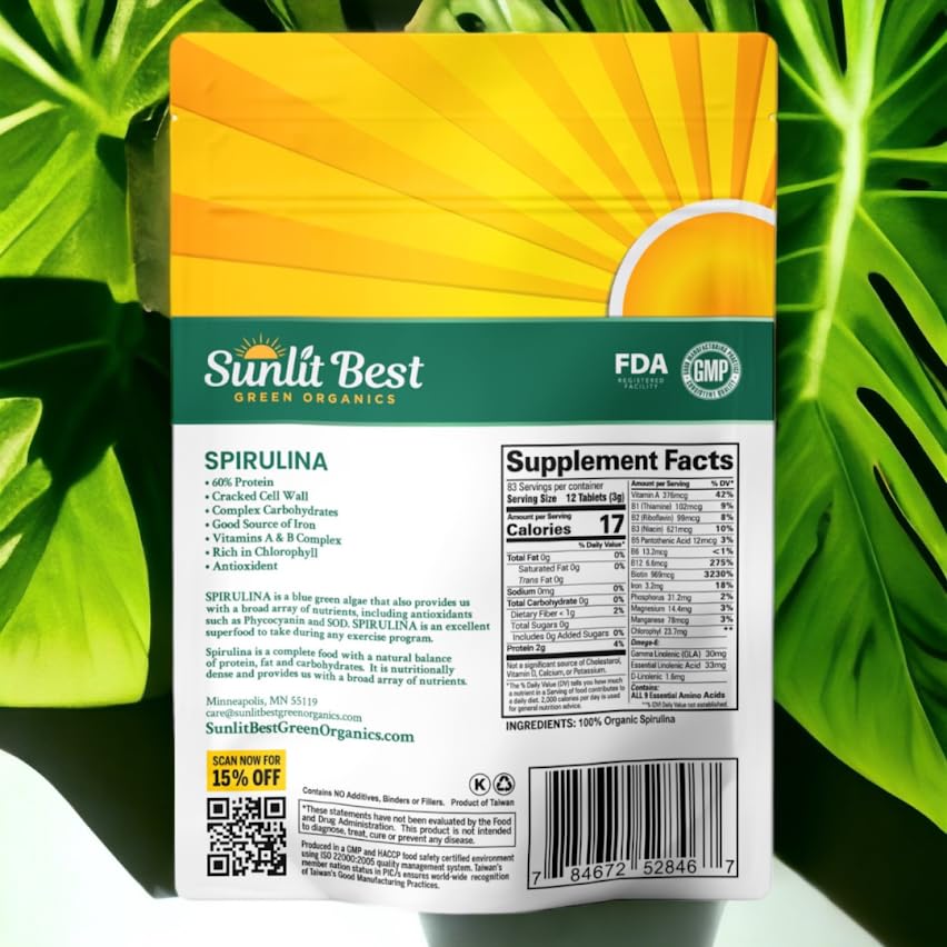 Sunlit Best Green Organics Spirulina Tablet ideal para viajes