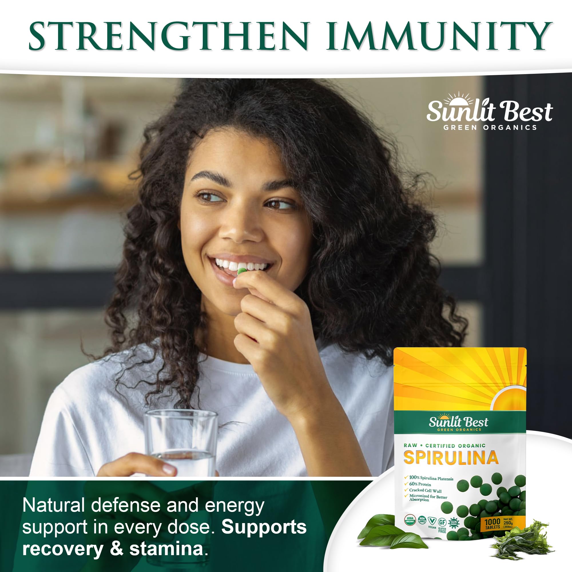 Sunlit Best Green Organics Spirulina Tablet proteína vegana de alta calidad