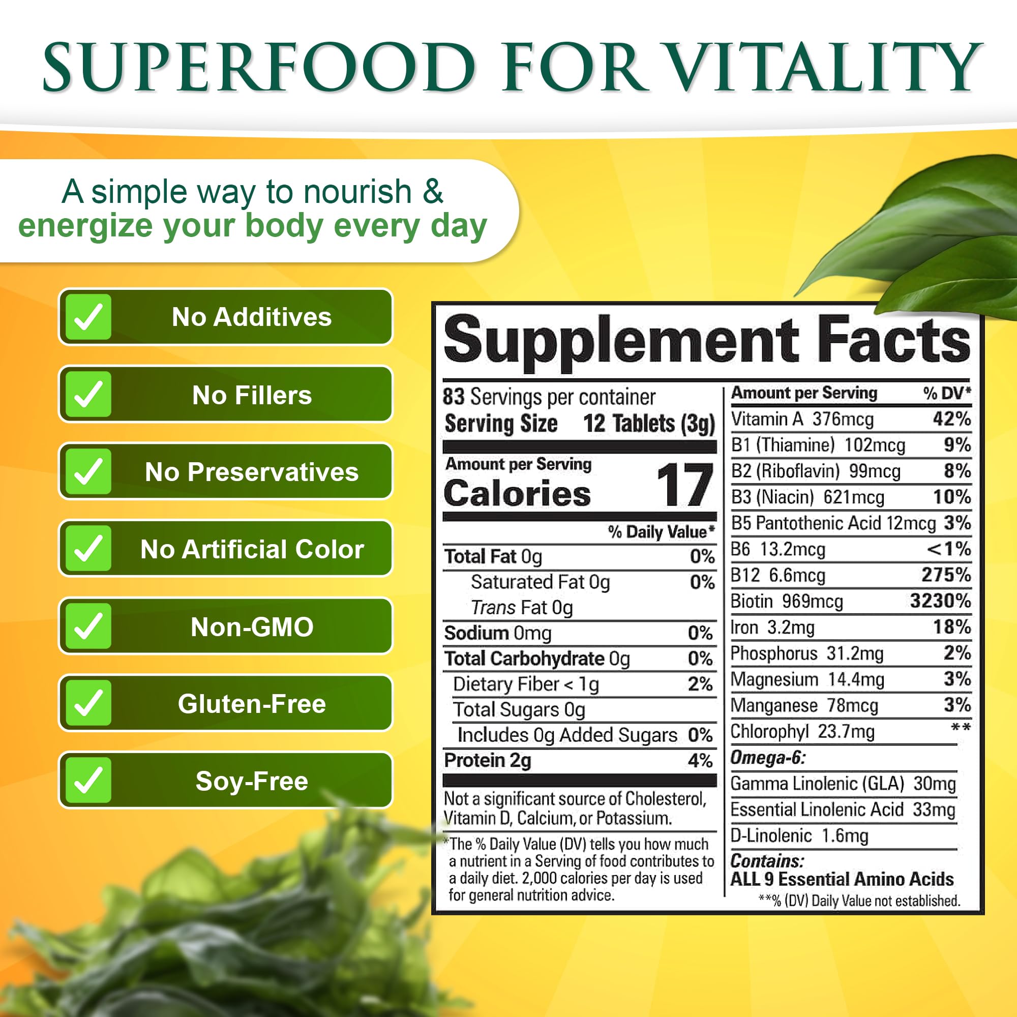 Sunlit Best Green Organics Spirulina Tablet favorece la salud intestinal