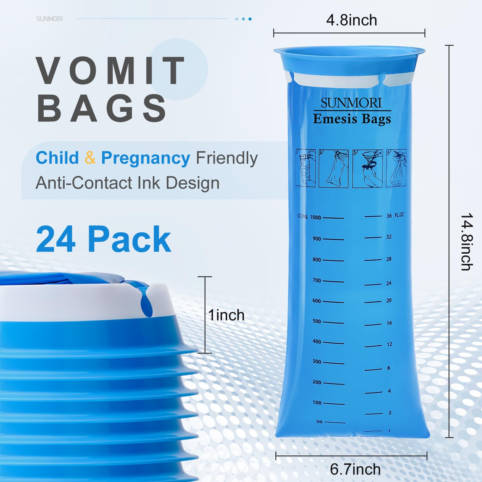 SUNMORI bolsa de vomito capacidad 1000 ml para emergencias en carretera