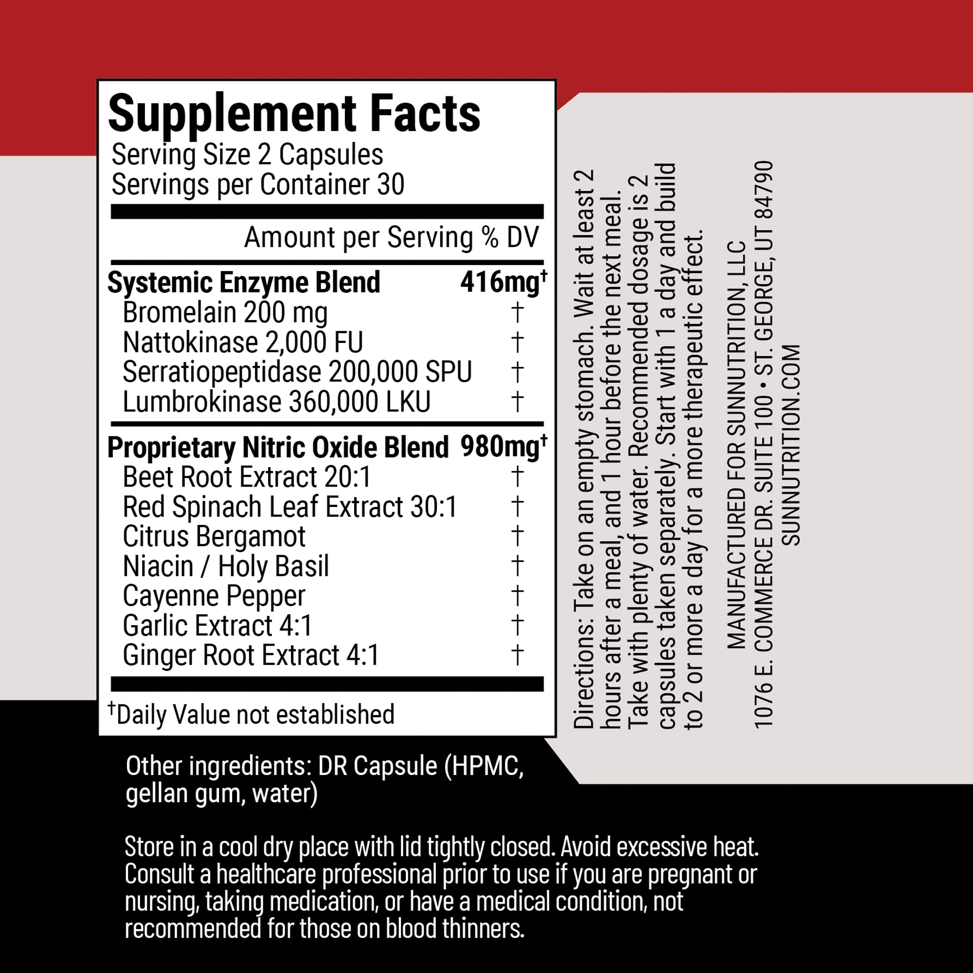 SunNutrition Defensa Vascular, etiqueta frontal, destaca beneficios para la función vascular.