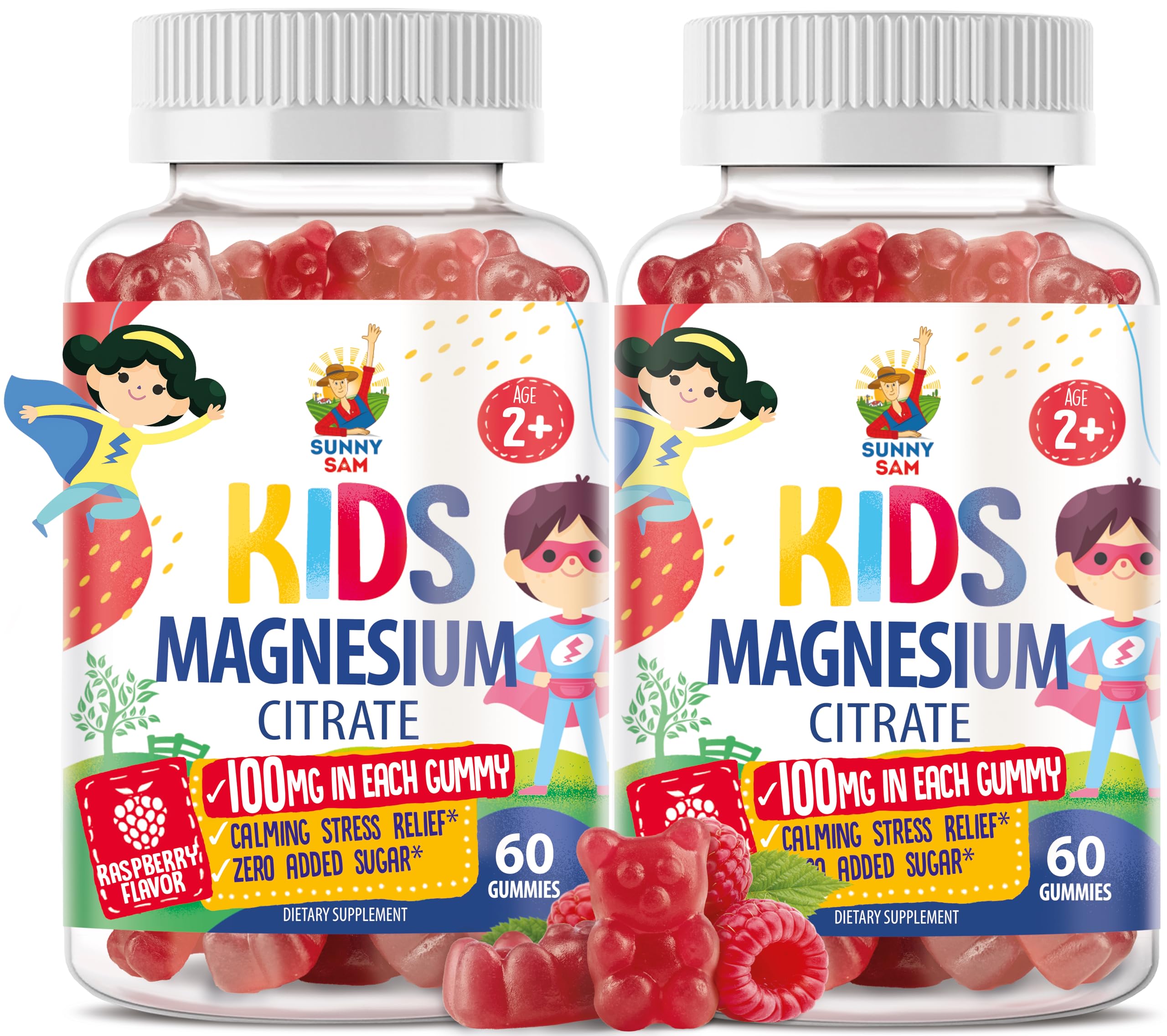 Sunny Sam Gomitas Magnesio 100 mg para niños, sabor frambuesa, consumo diario