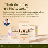 Sunny Within Longevity embalaje-sostenible muestra compromiso ambiental sin perder practicidad.