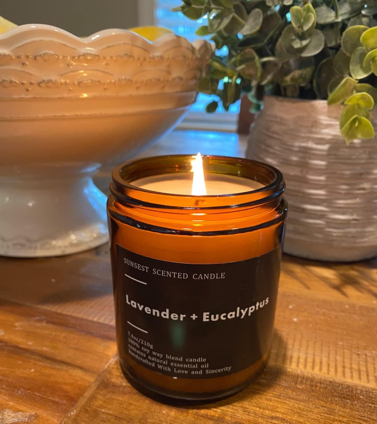 SunSest vela lavanda eucalipto, cera de soja 100% natural para aromatizar espacios.