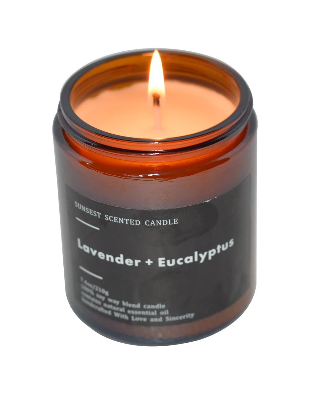 SunSest vela lavanda eucalipto en empaque elegante para regalo.