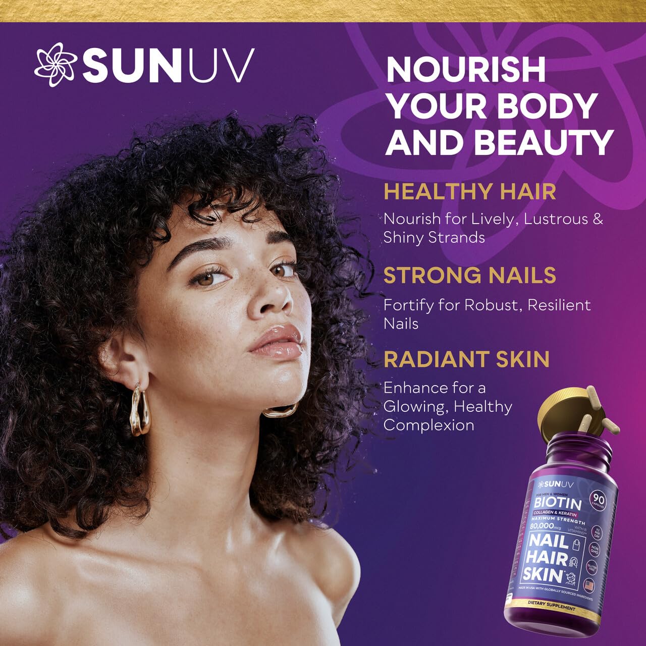 SunUV Ácido Hialurónico: piel hidratada y uñas más fuertes.
