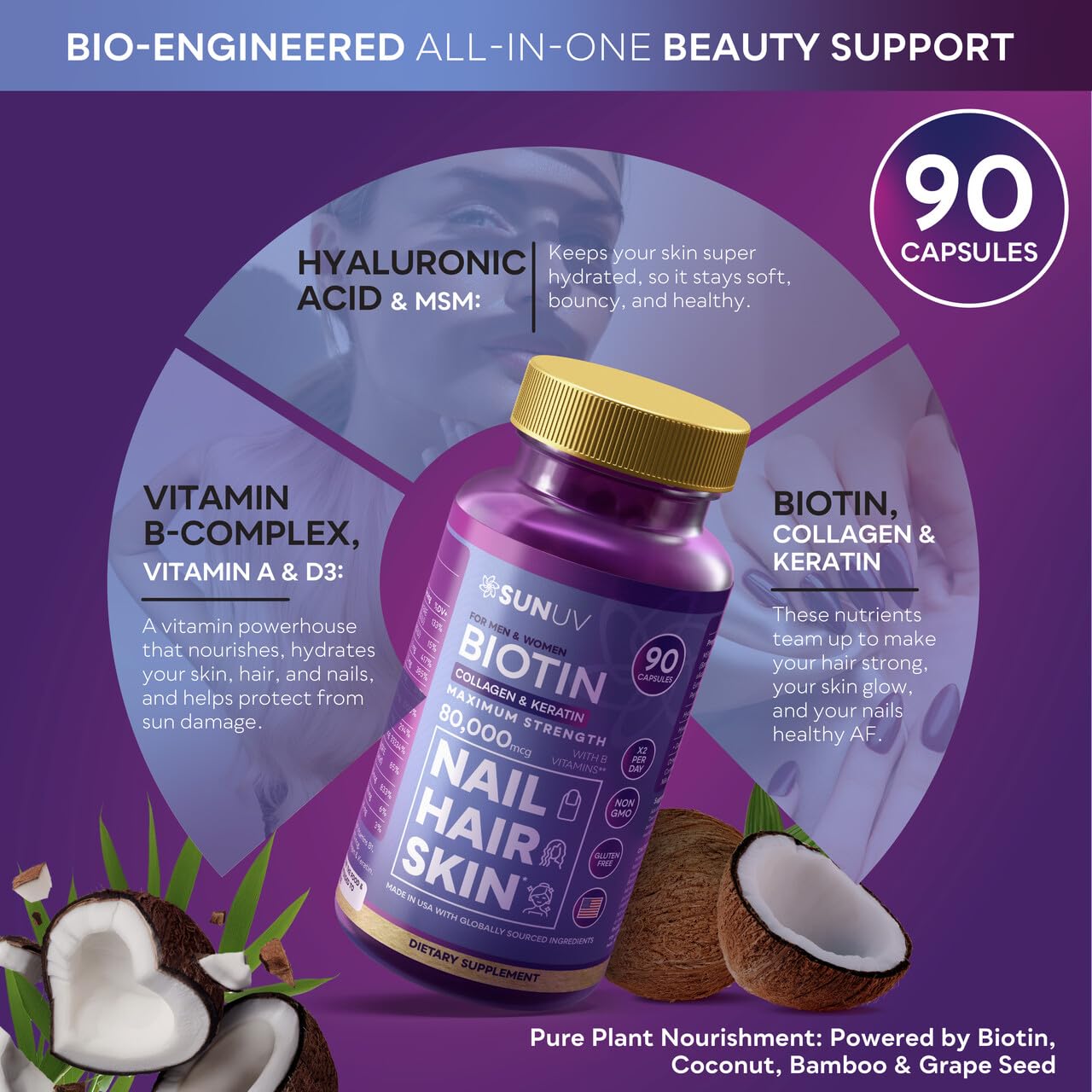 SunUV Multivitaminas: apoyo diario para crecimiento del cabello.