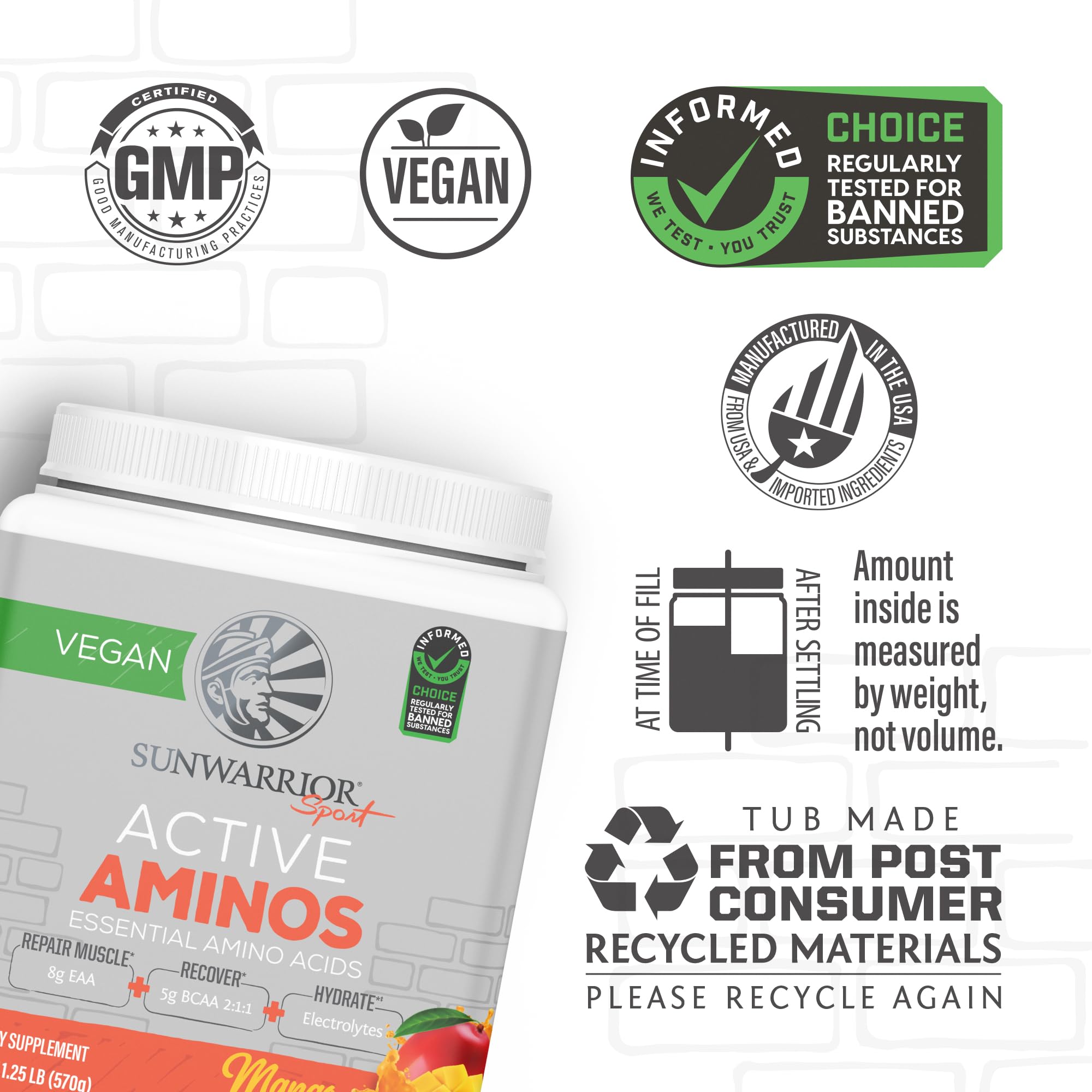 Sunwarrior Aminos Mango, fuente vegana de aminoácidos esenciales para rendimiento sostenido.