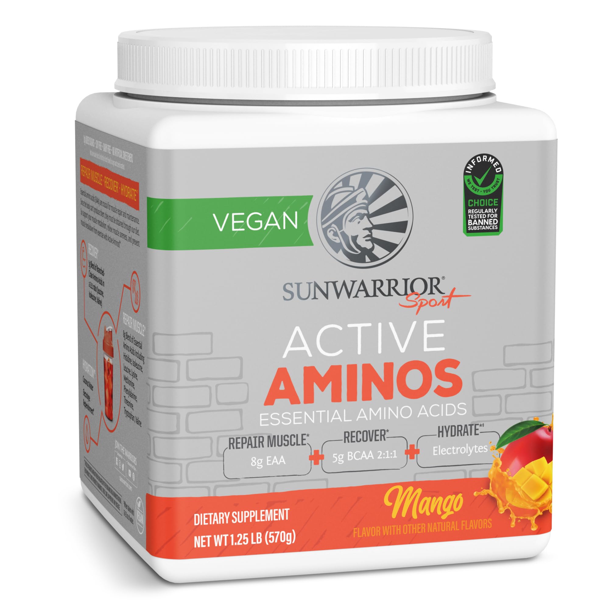 Sunwarrior Active Aminos Mango en polvo para hidratación durante entrenamientos.