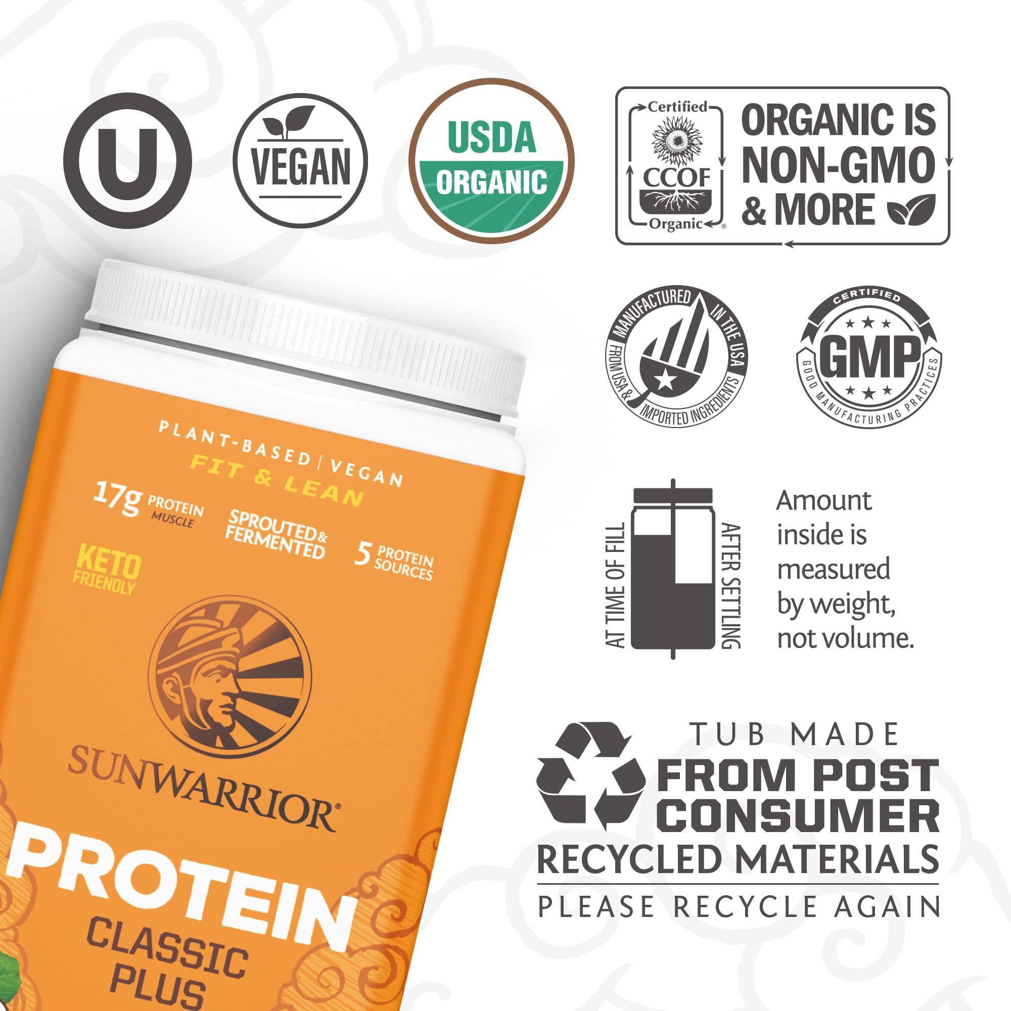 Sunwarrior Classic Plus: vaso listo para batido proteico chocolate suave.